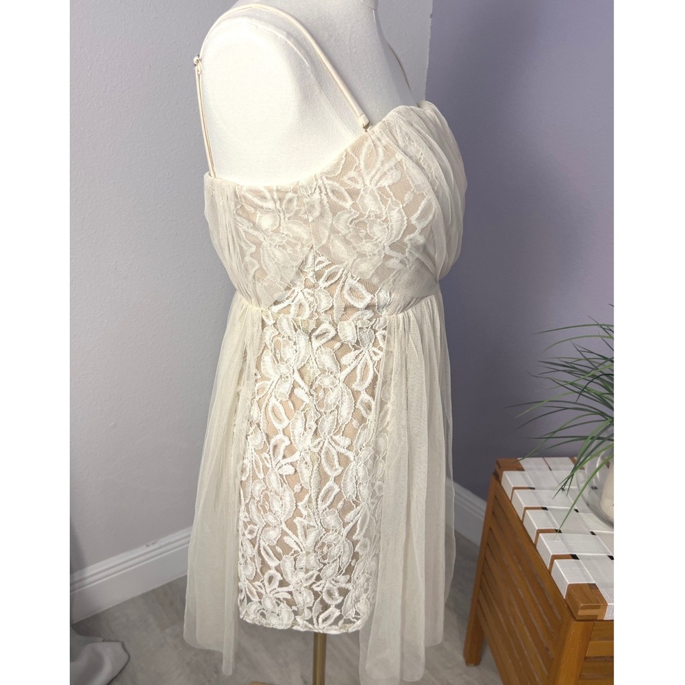 Ark & Co Ivory Lace Tulle Sweetheart Mini Dress Sz M Boho Bridal Cocktail - Picture 3 of 16